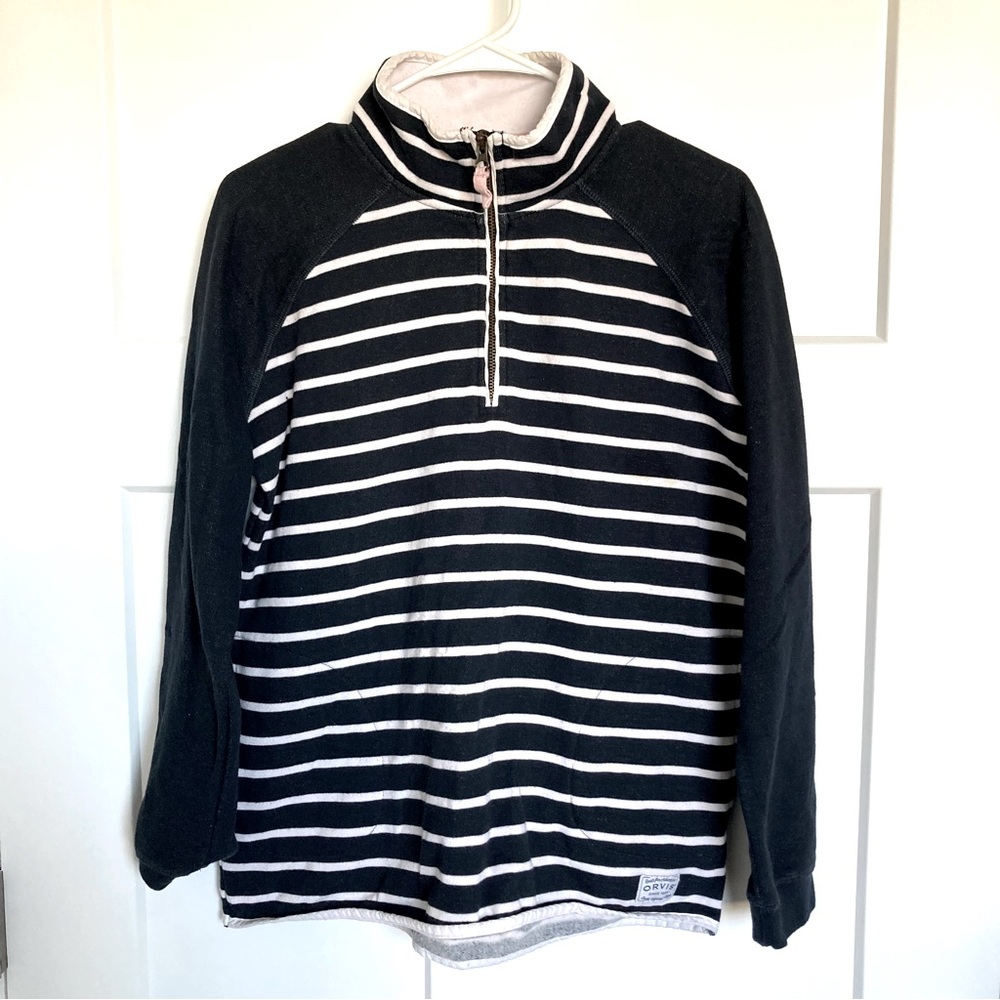 Orvis Women’s Blue Stripes with White zip up sweatshirt, Size M